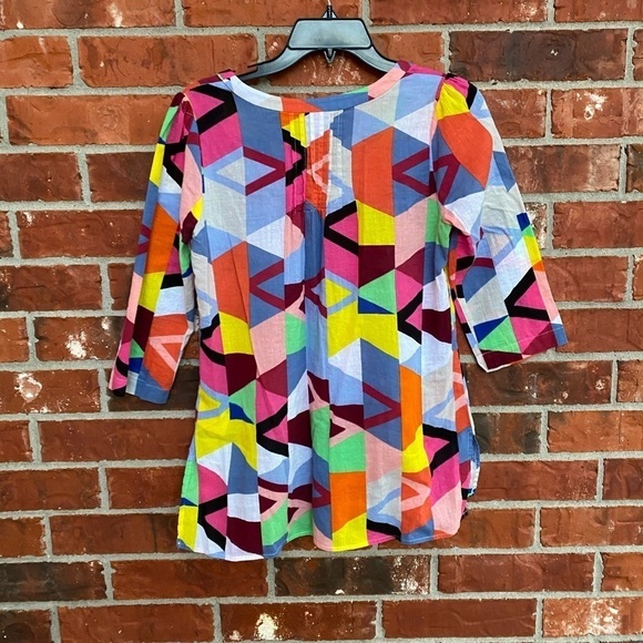 Plenty By Tracy Reese Womens XS Multicolor Geometric Pullover Pintuck Top - Picture 4 of 10